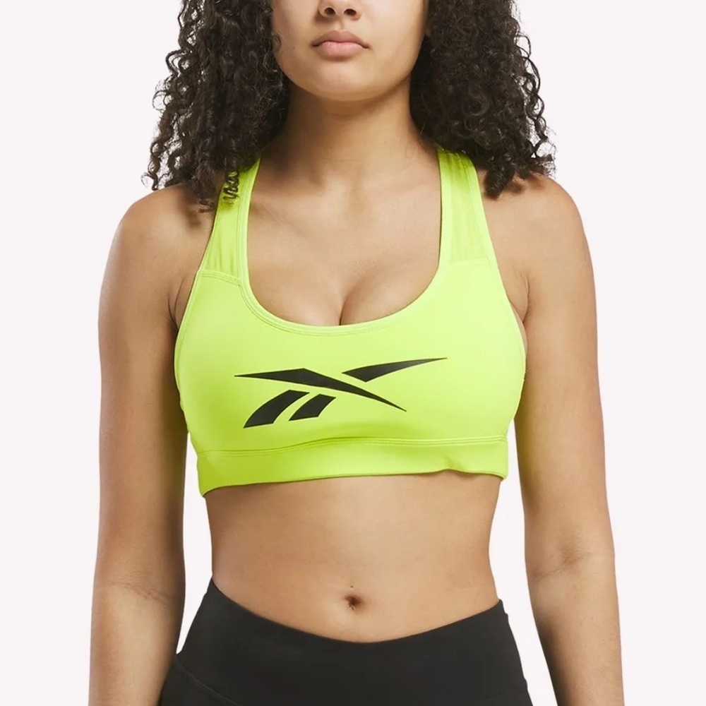 NWT Reebok Women's Lux Vector Racer Sports Bra Acid Yellow Size XS